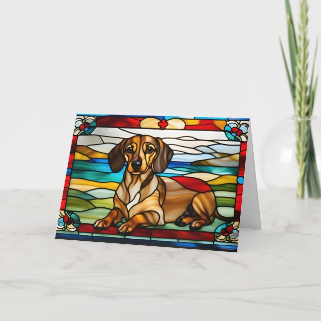 Söt Dachshund Glasmosaik Kort (Framsida)