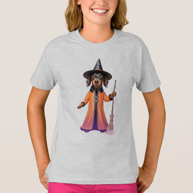 Söt Dachshund Halloween T-Shirt för Barn (Framsida)