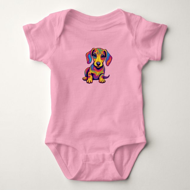 Söt Dachshund Hippie T Shirt (Framsida)
