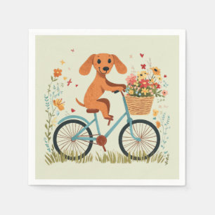 Söt dachshund hund cyklar vårblommor pappersservett