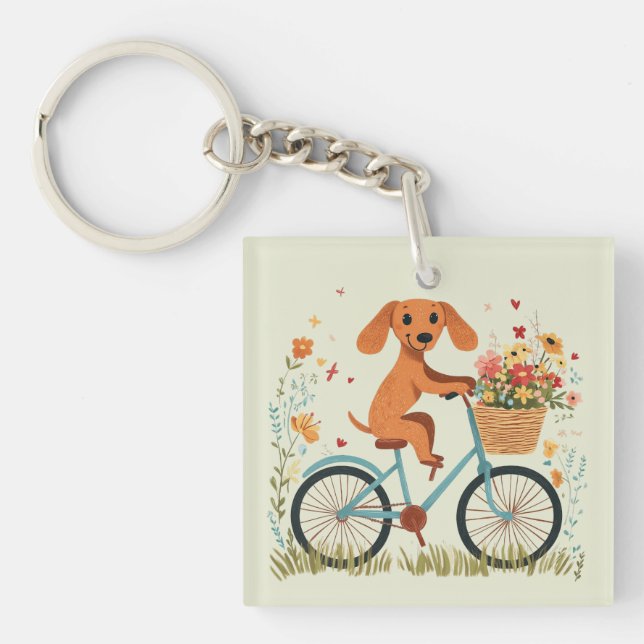 Söt Dachshund Hund Cykling Vårblommor (Framsidan)