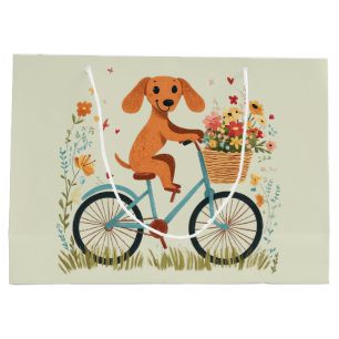 Söt Dachshund Hund Cykling Vårblommor