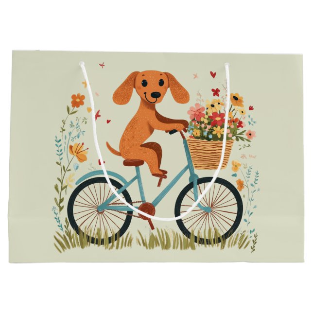 Söt Dachshund Hund Cykling Vårblommor (Baksidan)