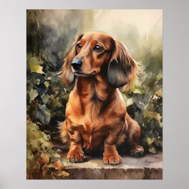 Söt Dachshund Hund Konsttryck Poster (Framsidan)