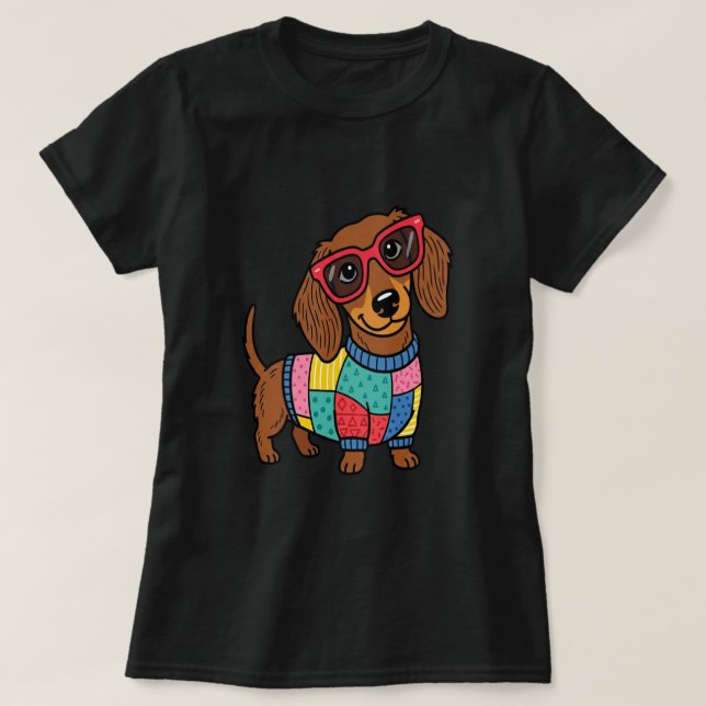 Söt Dachshund Hund Tröja med Solglasögon (Design framsida)