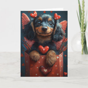 Söt Dachshund i Cupid-kostym Alla hjärtans dag Kort