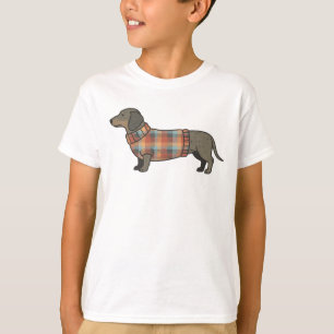 Söt Dachshund i Plaid Tröja Hundälskare Barn T-Shi