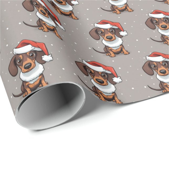 Söt dachshund i tomteluva julklappspapper presentpapper (Rullad Hörn)