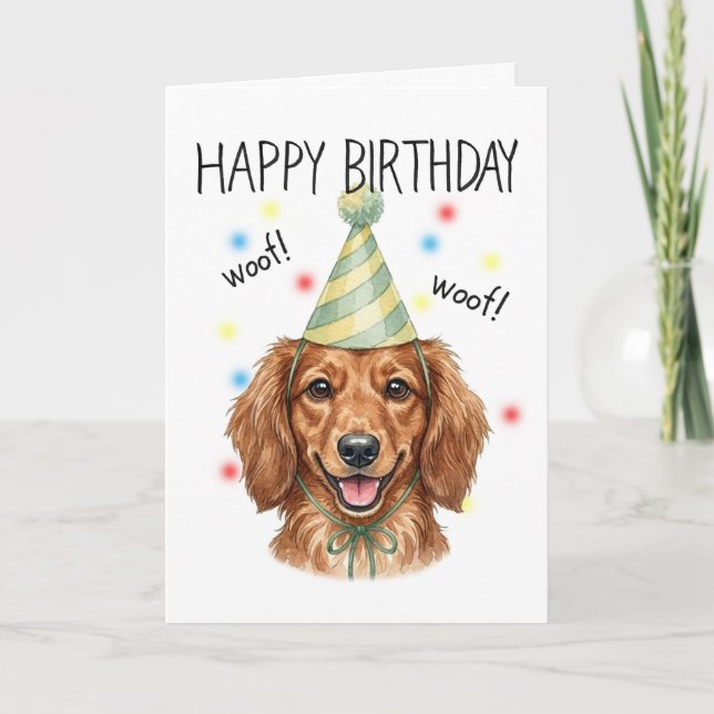 Söt Dachshund-illustration Personlig födelsedag Kort (Framsida)
