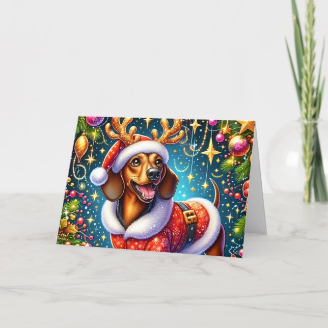 Söt Dachshund Jul Helgkort (Framsida)