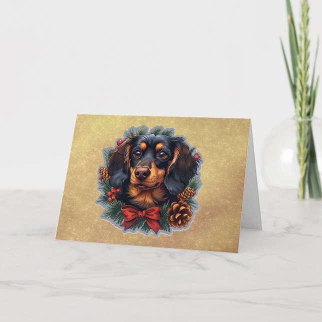 Söt Dachshund Jul Julkort Meddelande (Framsida)