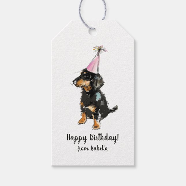 Söt Dachshund Korvhund Födelsedag Presentetikett (Framsidan)