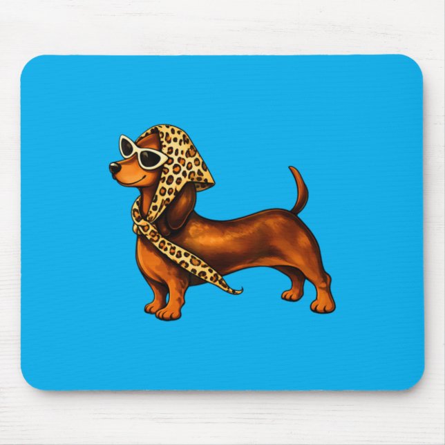 Söt dachshund leopard med solglasögon rolig musmatta (Framsidan)