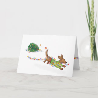 Söt dachshund med julgransbelysning julkort kort