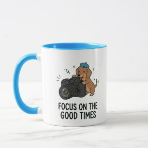 Söt Dachshund med Kamera "Goda Tider" Foto Kärlek Mugg