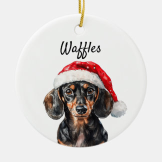 Söt Dachshund med tomtehatt Julgransprydnad Keramik