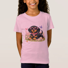 Söt dachshund på våren i blomsterfält t shirt