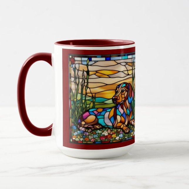 Söt Dachshund Regnbåge Kaffemug Mugg (Vänster)