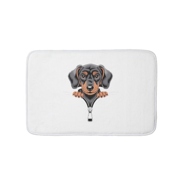 Söt dachshund som tittar ut från dragkedja illustr badrumsmatta (Framsidan)