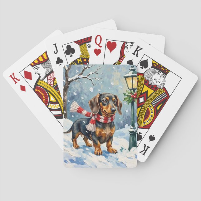 Söt Dachshund-valp Mysig vinterhalsduk Konst Casinokort (Baksidan)