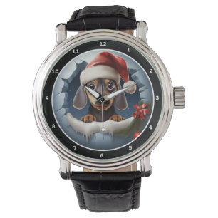Söt Dachshund-valp Vinterscen Bild Armbandsur