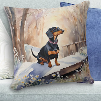 Söt dachshund vinter snö akvarell hundras kudde