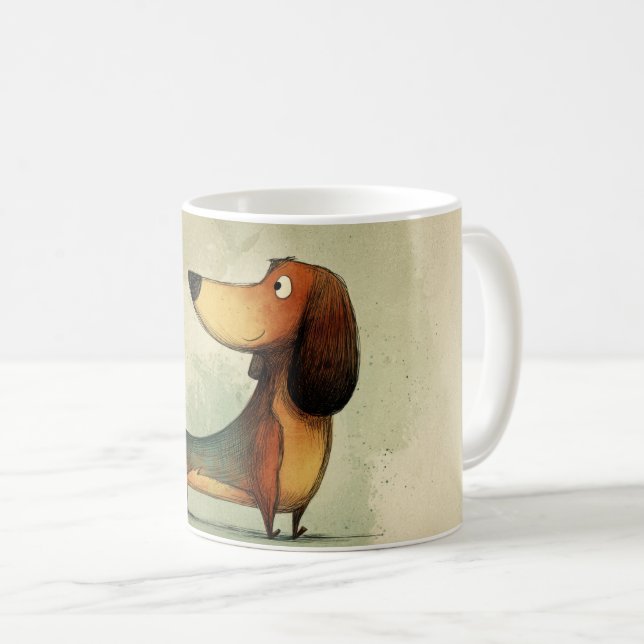 Söt Dachshund – Whimsisk Hundillustration Kaffemugg (Framsida höger)