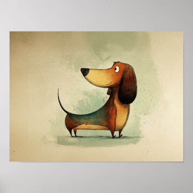 Söt Dachshund – Whimsisk Hundillustration Poster (Framsidan)
