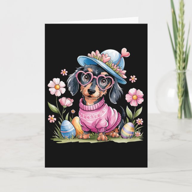Söt Dachshund Wiener Dog Blommiga Ägg Påskdag D Kort (Framsida)