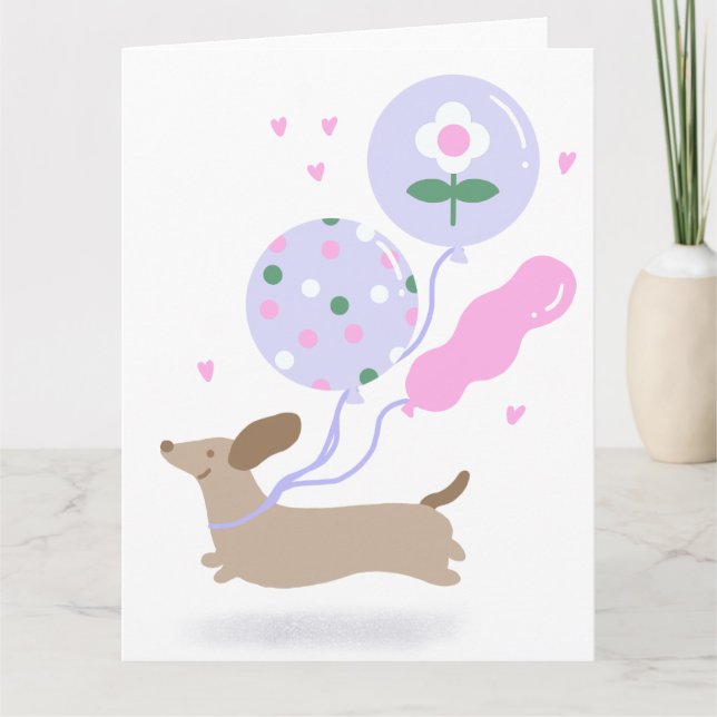Söt Dachshund Wiener Hund Älskare Parti Rosa Kort (Framsida)