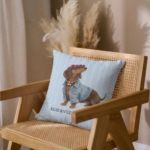Söt dachshundkorv jeans blå ränder kudde