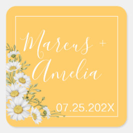 Söt Daffodil Gult & White Daisy Bröllop Fyrkantigt Klistermärke
