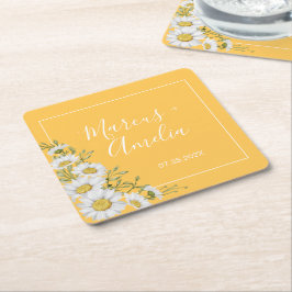 Söt Daffodil Gult & White Daisy Bröllop Underlägg Papper Kvadrat