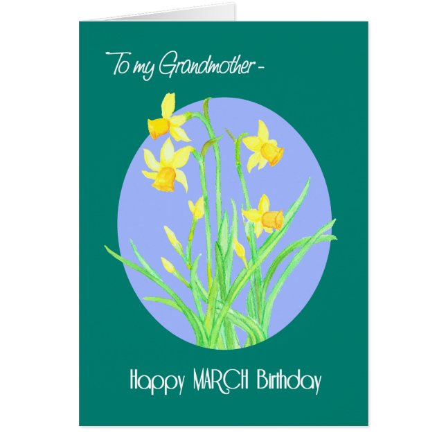 Söt Daffodils March Birthday för farmor Hälsningskort (Framsidan)