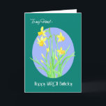 Söt Daffodils Mars Födelsedag i Friend Kort<br><div class="desc">Ett mycket söt marsdagskort för en vän,  med en klump av daffodils mot blå bakgrund med grönt gräns och vit text,  från en vattenfärgsmålning av Judy Adamson. Känn dig fri att även anpassa insidermeddelandet.</div>