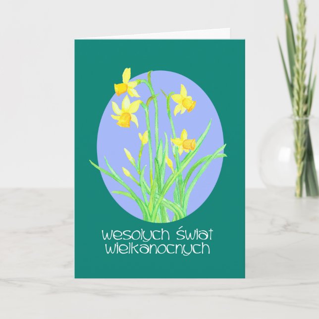 Söt Daffodils polska Påsk Helgkort (Framsida)