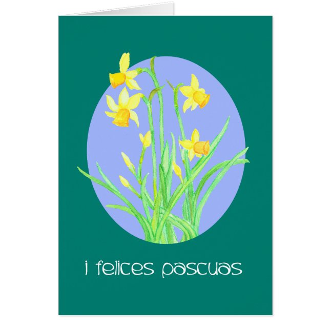 Söt Daffodils Spanska Påsk Hälsningskort (Framsidan)