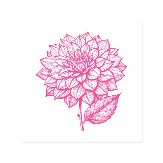 Söt Dahlia Bloom Blommar Botanisk linjekonst Självfärgande Stämpel (Design)