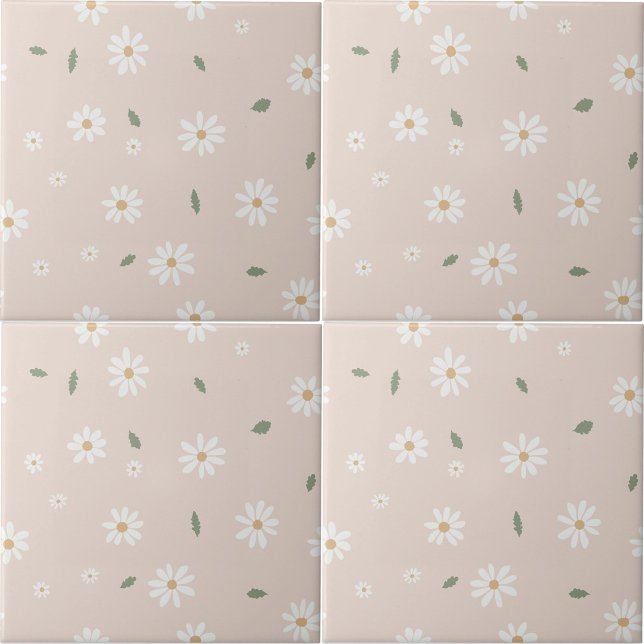 Söt Daisy Blommor & Grönska Flickrum Kakelplatta (Cute Daisy Floral Blossoms & Greenery Girl Nursery Ceramic Tile)