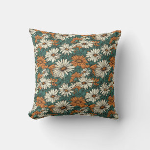 Söt daisy blommor, grönt, orange och grädde kudde