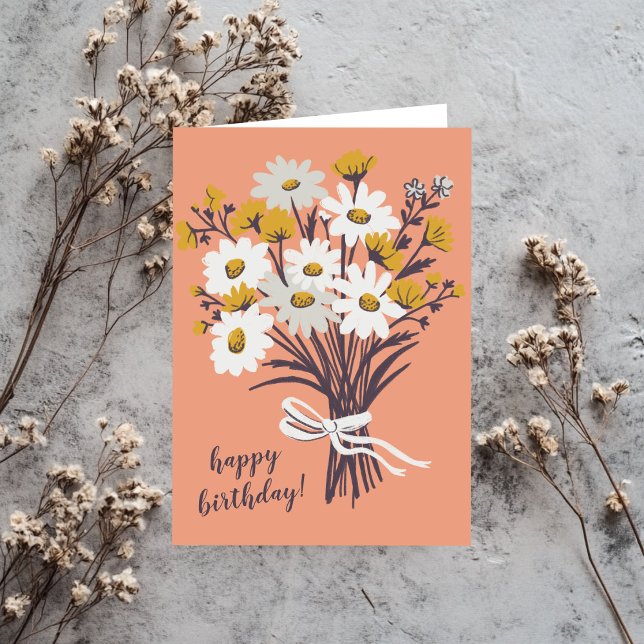 Söt Daisy Bouquet ANPASSNINGSBAR Teckning Grattis  Kort (Pretty Daisy Bouquet CUSTOM Drawing Happy Birthday Card
)