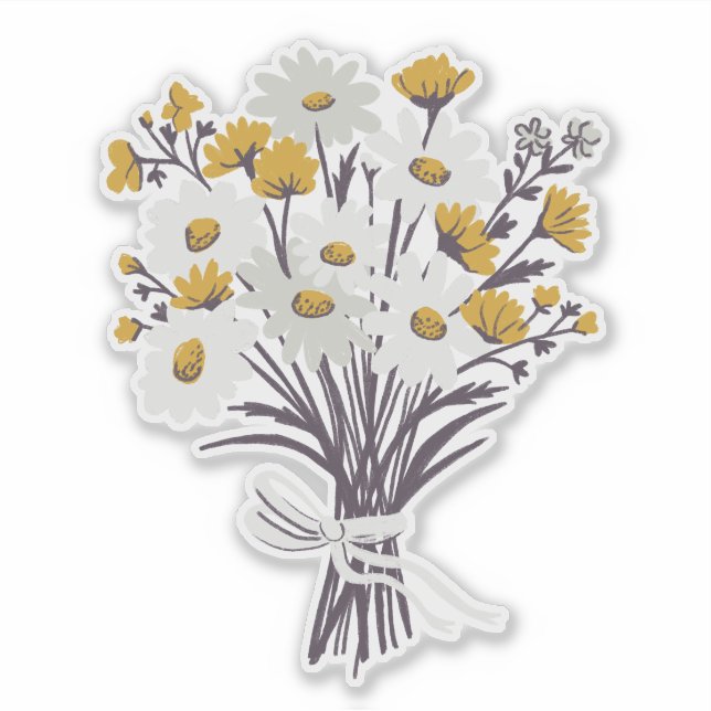 Söt Daisy Bouquet Blommigt Wildblomma Klistermärken (Framsida)