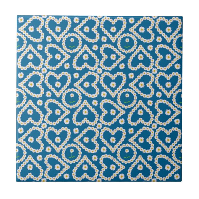 Söt Daisy Chains on Blue, Ceramic Tile Kakelplatta (Framsidan)