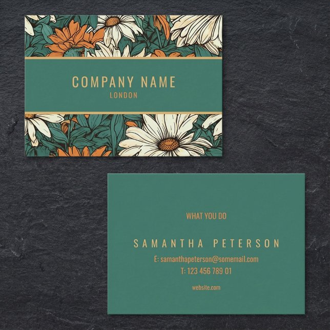 Söt daisy, guld gräns visitkort (Pretty daisy, gold border business card.)