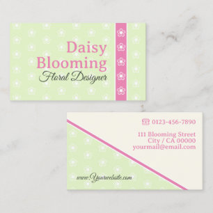 Söt Daisy Mönster Pastell Lime Grön Rosa Florist Visitkort
