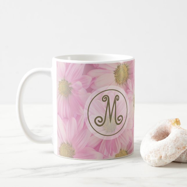 Söt Daisy  Rosa Cute Anpassningsbar Initial Kaffemugg (Med munk)