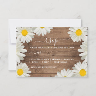 Söt Daisy Vit Blommigt Rustic Wood Bröllop OSA Kort