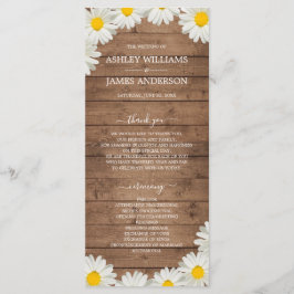 Söt Daisy Vit Blommigt Rustic Wood Bröllop Program