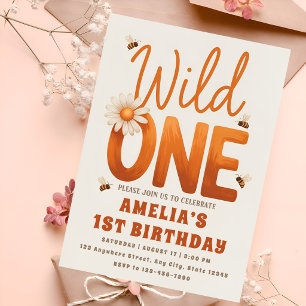 Söt Daisy Wild One 1-års födelsedagsfest Foto Inbjudningar