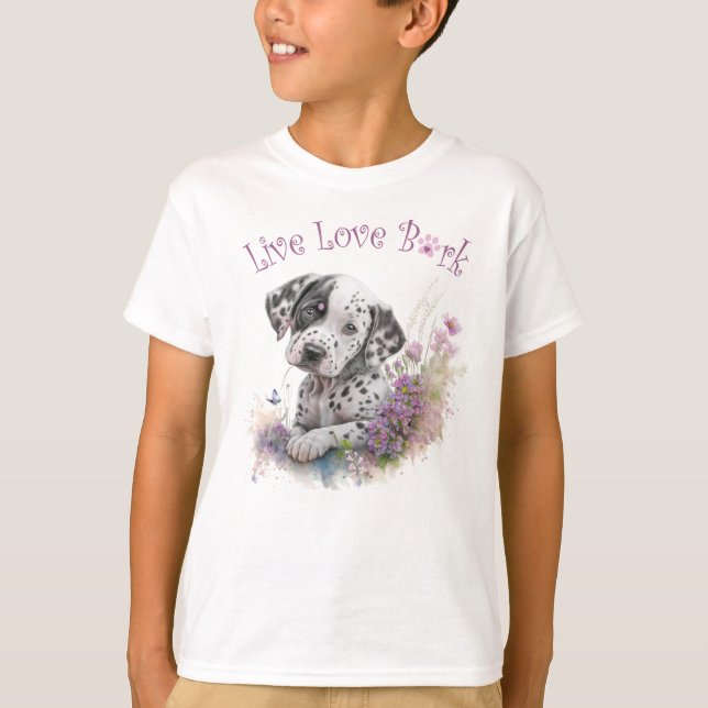 Söt dalmatiner hund blommig t shirt (Framsida)